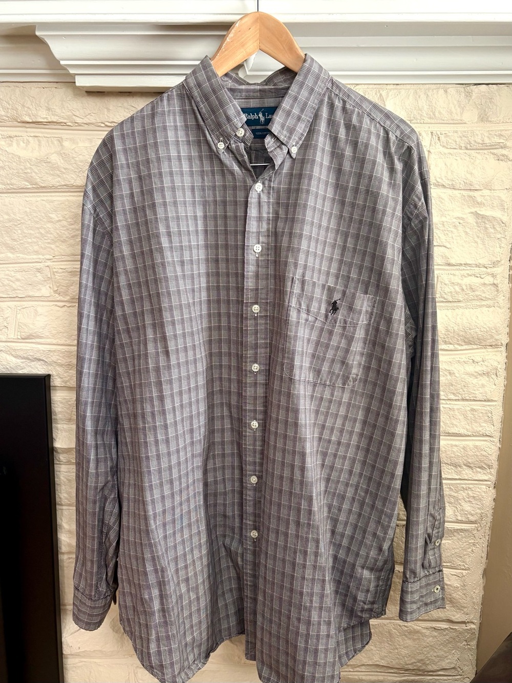 Ralph Lauren Blue Label Cotton Men's Black White Plaid Button-Down Shirt XL Tall